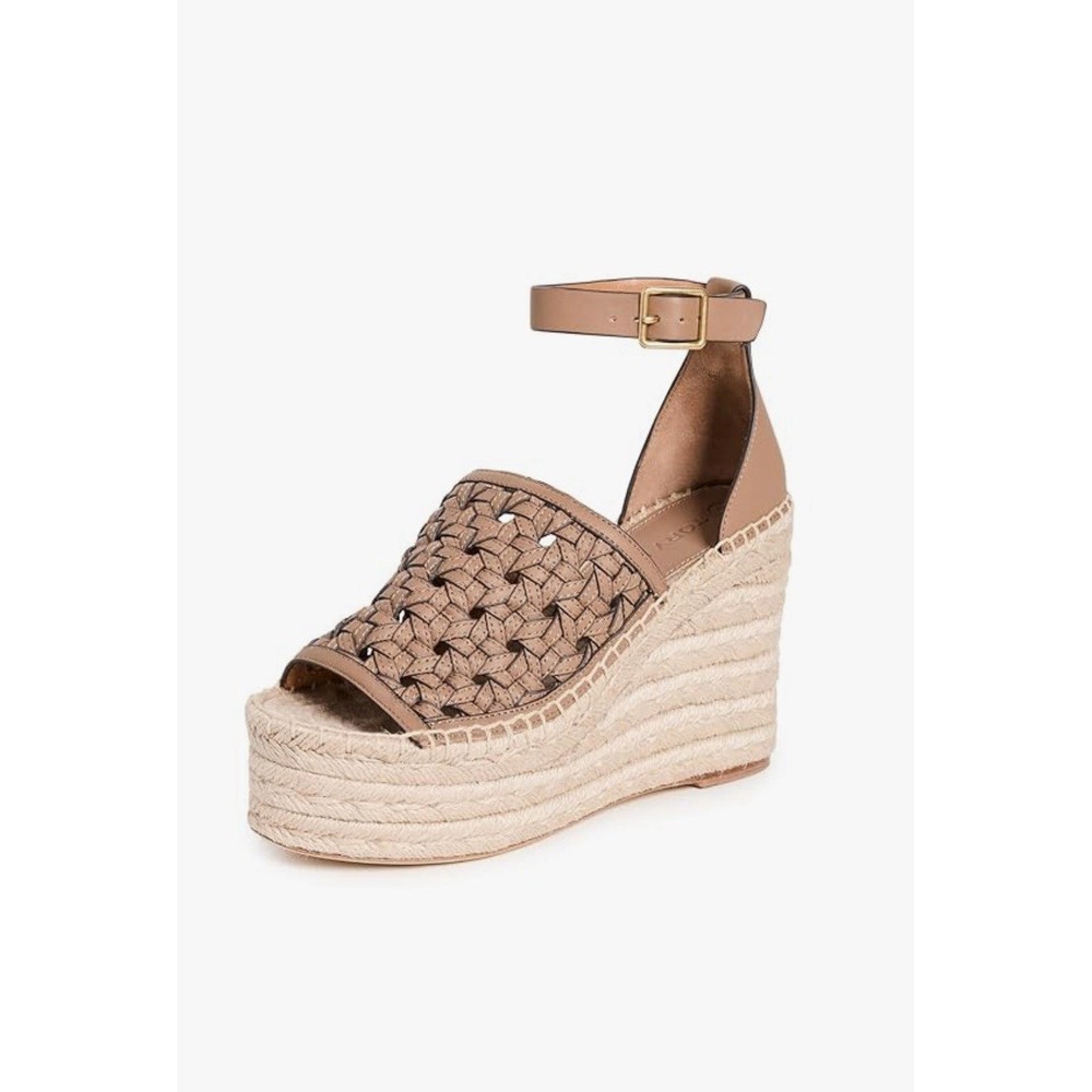 Tory Burch Basketweave Espadrille Wedge Platform Sandal Sz-8 Almond Flour $348